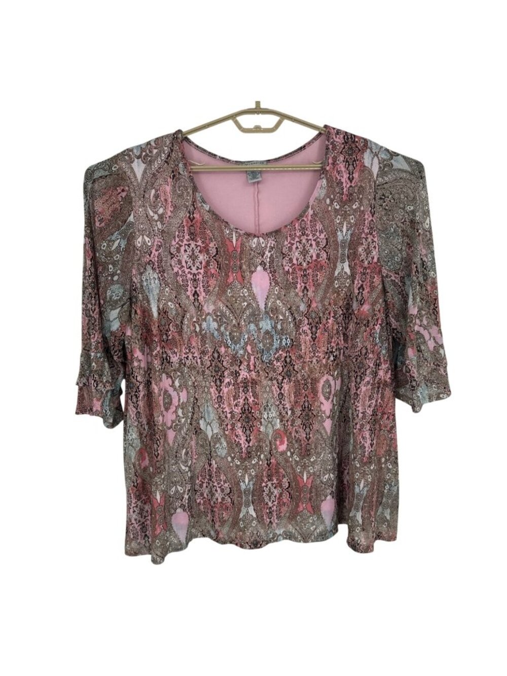 Catherines Paisley Print Ruffle Sleeves Scoop Neck 3/4 Sleeves Top Size 3X